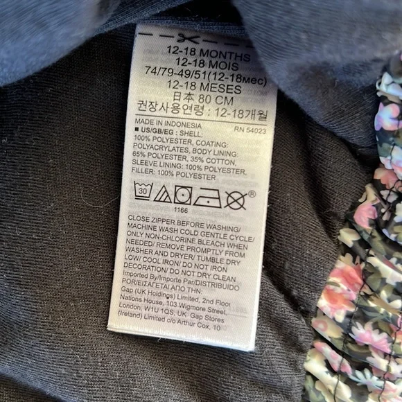 GAP Baby Girl Floral Puffer Jacket Coldcontrol Primaloft 12-18M - Picture 8 of 8